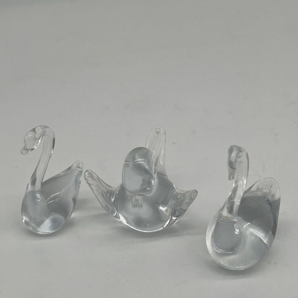 Miniature Clear Art Glass Birds Figurines Set Of 3